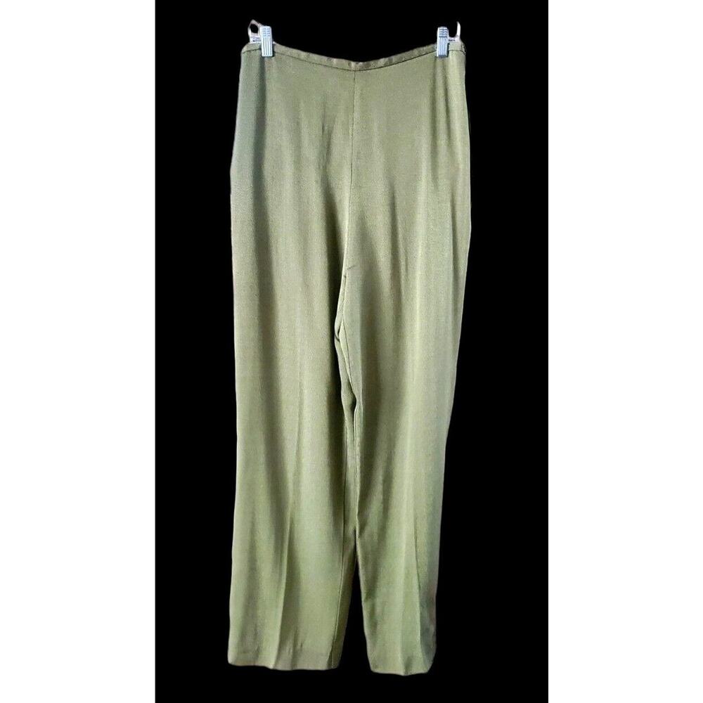 Vtg Donna Toran Shimmery Green Silky Acetate High Waist Pants Sz 12 32W X 32L